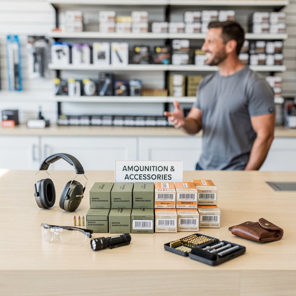 Goleta Valley Gun & Supply ammunition and firearm accessories display for hunters and sport shooters in Goleta, CA